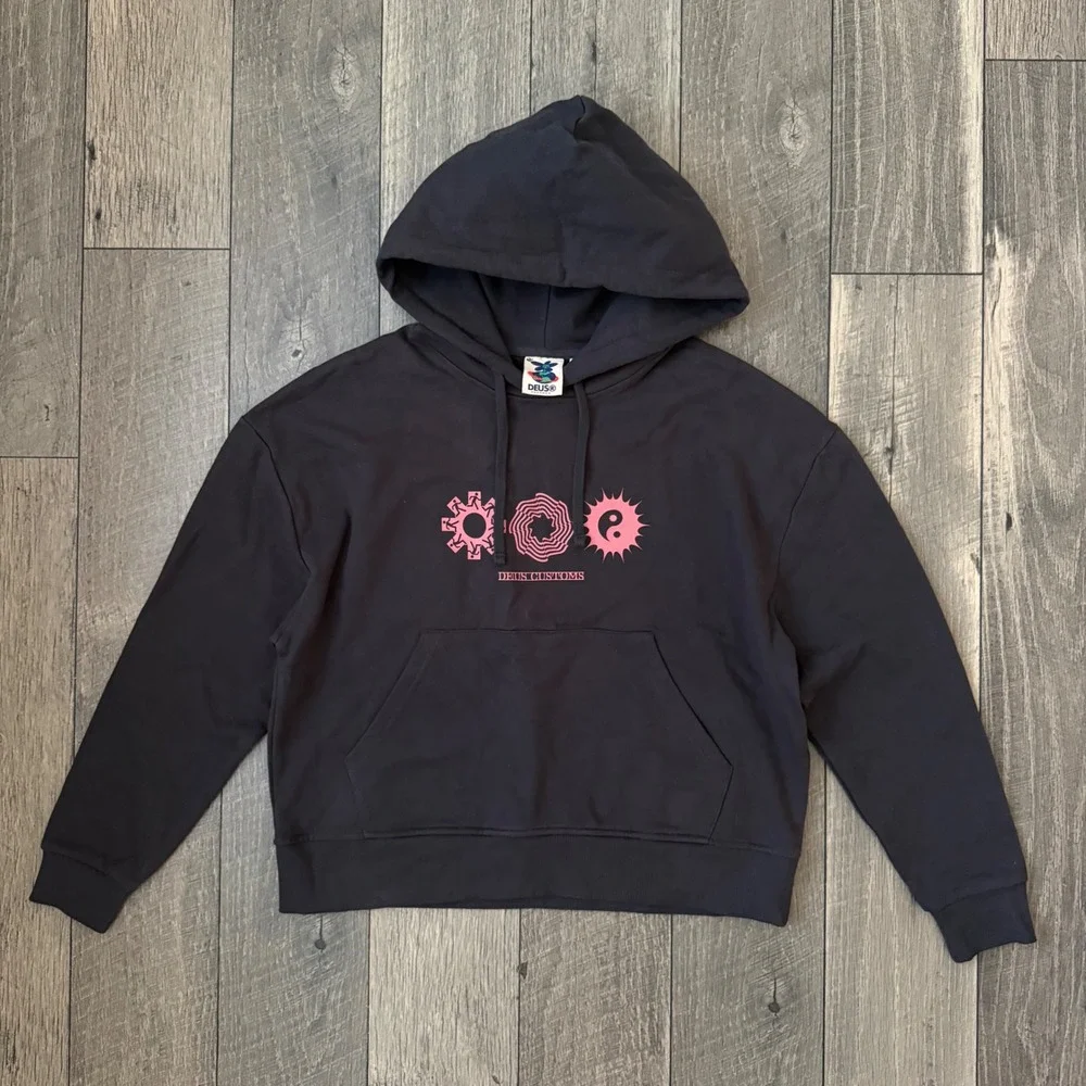 Deus Ex Machina Deus Records Mens Black Pink Graphic Hoodie Size 8 Large